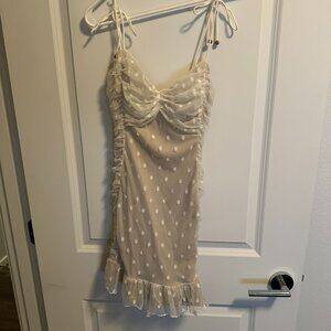 Saints + Secrets Crème Mesh Polka Dot Dress